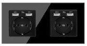 Priza dubla Elit'S cu doua porturi usb 2.1 A ,Rama sticla,16A/250v/IP20 ,Protectie copii,8911Fkb