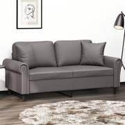 vidaXL Canapea cu 2 locuri cu pernuțe, gri, 140 cm, piele ecologică