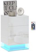 HOMCOM Noptieră cu Lumini LED Reglabile, 3 Sertare și Telecomandă, 40x35x60 cm, Alb | Aosom Romania