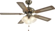 Ventilator de tavan din alamă cu imprimeu de lemn și ratan 105cm cu întrerupător cu șnur - Mistral Lia