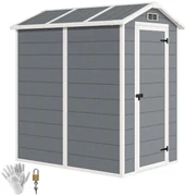 Outsunny Șopron de Grădină din PP cu Podea, Ușă cu Încuietoare și Acoperiș Înclinat, 131x186x198 cm, Gri | Aosom Romania