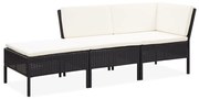 vidaXL Set mobilier de grădină cu perne, 3 piese, negru, poliratan