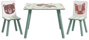 Set masă și scaun ZONEKIZ de 3 piese pentru copii cu vârsta de 3-8 ani din MDF și lemn de pin cu desene animale, de culoare verde | Aosom Romania
