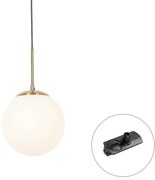 Lampă suspendată Art Deco aurie cu sticlă opal, incl. adaptor șină negru monofazat - Iconic Flore