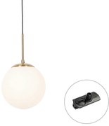 Lampă suspendată Art Deco aurie cu sticlă opală, inclusiv adaptor negru pentru șină monofazată - Iconic Flore