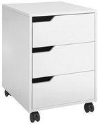 HOMCOM Dulăpior de Birou cu 3 Sertare, Mânere Ascunse, Dulăpior de Birou pe 4 Rotile, 40x50x57,5 cm, Alb | Aosom Romania