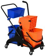 HOMCOM Cărucior de curățenie profesionist, cărucior de lavare cu presă laterală și 2 găleți de 26 L + coș pentru depozitare 78 x 45 x 95 cm portocaliu | Aosom Romania