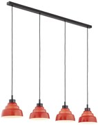 Lustra cu 4 pendule suspendate din Sticla, Rosu, VENTURA