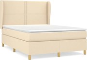 vidaXL Pat box spring cu saltea, crem, 140x200 cm, textil