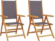 vidaXL Scaune de grădină 2 buc., antracit, lemn masiv acacia și textil