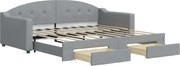 vidaXL Pat de zi cu extensie și sertare, gri deschis, 90x190cm, textil