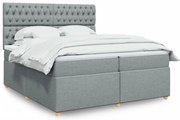 vidaXL Pat box spring cu saltea, gri deschis, 200x200 cm, textil
