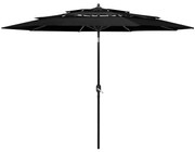 vidaXL Umbrelă de grădină cu 3 niveluri, stâlp aluminiu, negru, 3 m