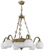 Candelabru cu 6 brate clasic design italian din alama, sticla 9200 RA-L. 9200/6+2