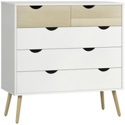 HOMCOM Comodă 5 sertare design scandinav mobilier depozitare cameră placă particule 99 x 39 x 101 cm alb aspect stejar deschis | Aosom Romania