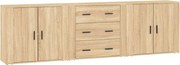 vidaXL Servante, 3 piese, stejar sonoma, lemn prelucrat