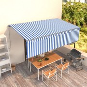 vidaXL Copertină retractabilă manual cu stor, albastru&amp;alb, 5x3 m
