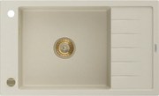Mexen Elias chiuvetă de granit cu 1 compartiment cu scurgător 795 x 480 mm, bej, sifon auriu - 6511791005-69-G