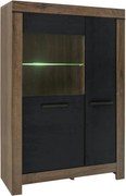 Vitrina BALIN, stejar/negru, PAL/sticla, cu iluminare LED, 101x40x149