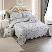 Cuvertură bumbac 100%, gri cu flori albe, 5 piese, 230x250 cm, CB524