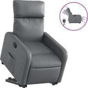 vidaXL Fotoliu rabatabil electric cu ridicare, gri, piele ecologică