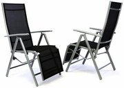Şezlong 2x reglabil de grădină+suport de picioare - negru
