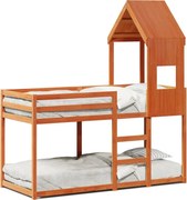 vidaXL Pat supraetajat cu acoperiș maro ceruit 90x190cm lemn masiv pin