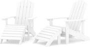 vidaXL Scaune de grădină Adirondack cu taburete, 2 buc., alb, HDPE