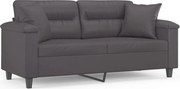 vidaXL Canapea cu 2 locuri cu pernuțe, gri, 140 cm, piele ecologică