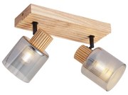 Spot modern din lemn cu sticlă fumurie cu 2 lumini rotativ și înclinabil - Gracy