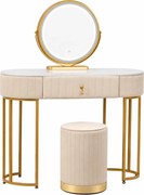 Set BOHEMIA LONG – Masă de Toaletă pentru Machiaj, Oglindă Iluminată LED, Control Touch, Sertar, Taburet, 100x40x75 cm, Bej