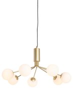 Lampă suspendată Art Deco aurie cu sticlă opalescentă cu 7 lumini - Coby