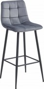 Scaun de bar cu picioare negre ARCETO VELVET, gri inchis