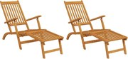 vidaXL Șezlonguri de exterior cu taburete, 2 buc., lemn masiv acacia