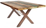 Masa dreptunghiulara din lemn de tec reciclat Tables &amp; Benches 200x100x76,5 cm multicolor/maro