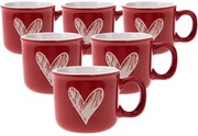 Set de 6 căni ceramice Inimioară I, 90 ml, roșu