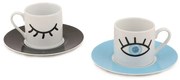 Set 2 cești cu farfurioară Kütahya Porselen Eyes, 90 ml