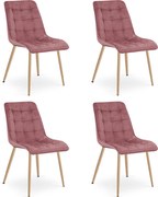 Set 4 Scaune Bucatarie/Dining Spirit Catifea Roz,Picioare Metalice, Finisaj Lemn