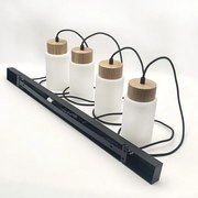 Lustră suspendată pe cablu MARKUS, 4 x E27, 15W, 230V, negru/stejar