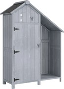 Outsunny Dulap de grădină din lemn pentru exterior, rezistent la intemperii, magazie pentru unelte cu acoperiş bituminos, poliţă 129 x 51,5 x 180 cm Gri | Aosom Romania