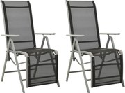 vidaXL Scaune grădină rabatabile, 2 buc, argintiu, textilenă&aluminiu