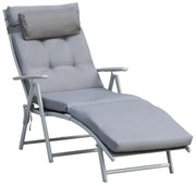Outsunny Sezlong de Gradina Pliabil cu Saltea si Perna, Spatar cu 7 Pozitii de Inclinare, 137x63.5x100.5cm, Gri | Aosom Romania