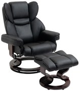HOMCOM Fotoliu Relaxant si Puf, Reclinabil la 145° cu Scaun Rotativ din Piele Ecologica, Negru | Aosom Romania