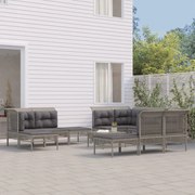 vidaXL Set mobilier de grădină cu perne, 11 piese, gri, poliratan