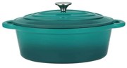 Oala fonta emailata ovala cu capac 30x23 cm, 4,2 L, Perfect Home 16639, turcoaz