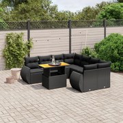 vidaXL Set mobilier de grădină cu perne, 9 piese, negru, poliratan