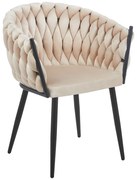 Scaun dining, catifea, cadru metalic, Bej/Negru