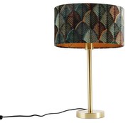 Lampă de masă alamă cu abajur oval din catifea cu design de frunze 35cm - Simplo