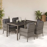 vidaXL Set mobilier de grădină cu perne, 5 piese, gri, poliratan