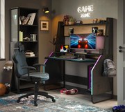 Birou gaming cu unitate superioara si iluminare RGB ,   Colectia Black (142x72x154 cm)